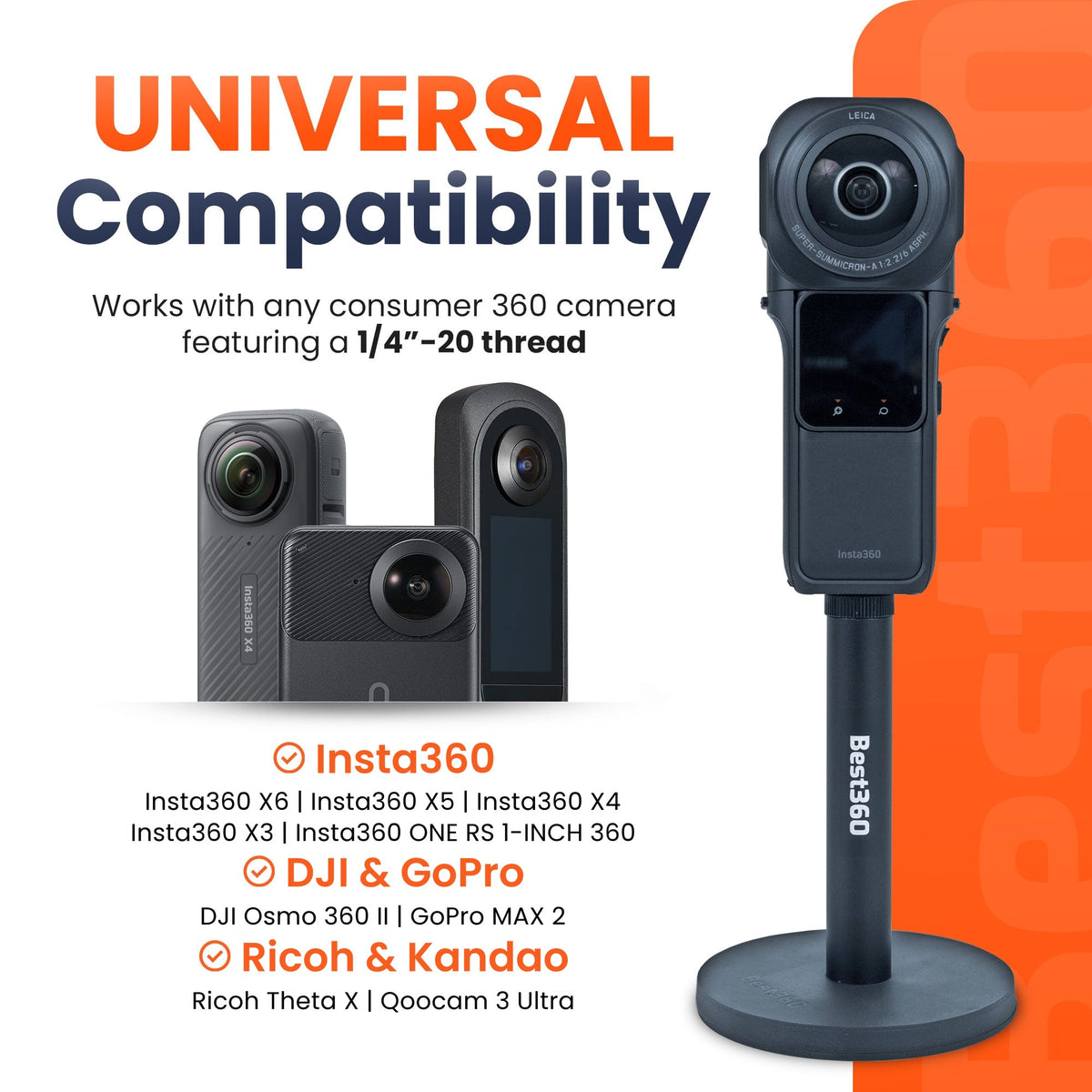 Best360 magnetic mount works with Insta360, DJI, GoPro, Ricoh and Kandao 360 cameras